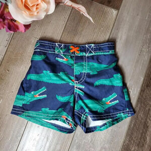 child of mine by carter's size 6-9m baby boy swim trunks blue green crocodile